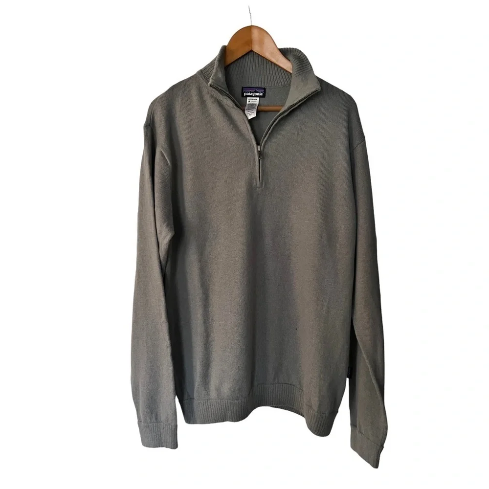 Patagonia Men’s Lambswool 1/4-Zip Grey Pullover Sweater Size Large